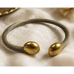 Vintage Magnetic Cable Cuff Bracelet Silver Gold Tone Mixed Metal Statement